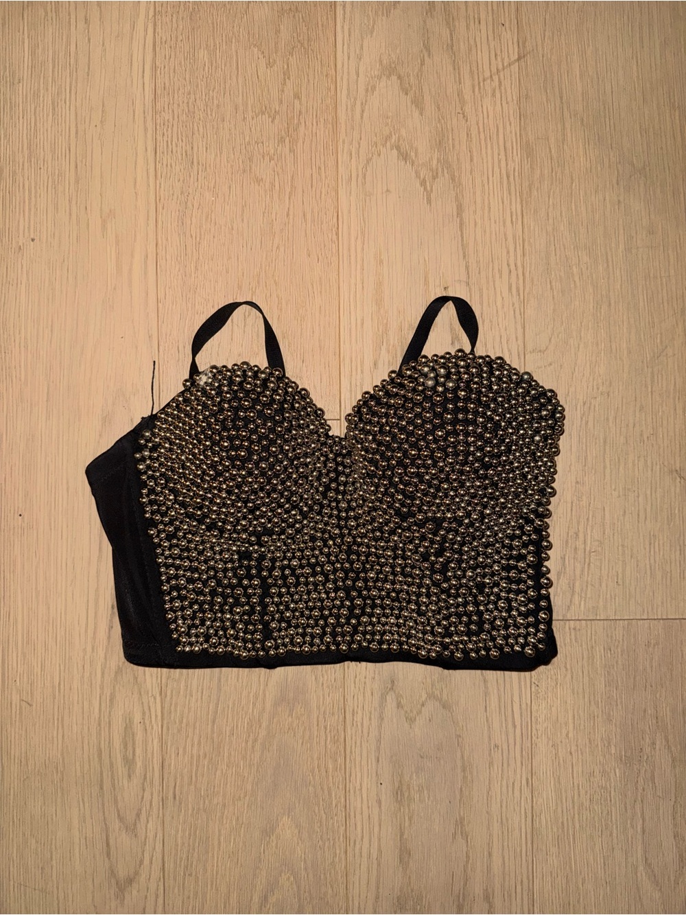 Simons Black Crop Bustier with Gold Studs